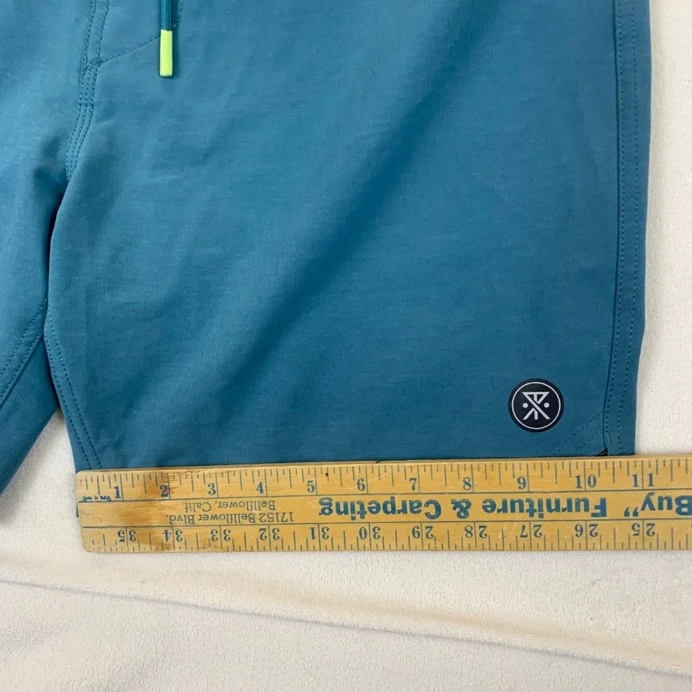Roark The Passage Board Shorts Men 34 Teal Blue Lime Green Hemp Blend Swim Trunk